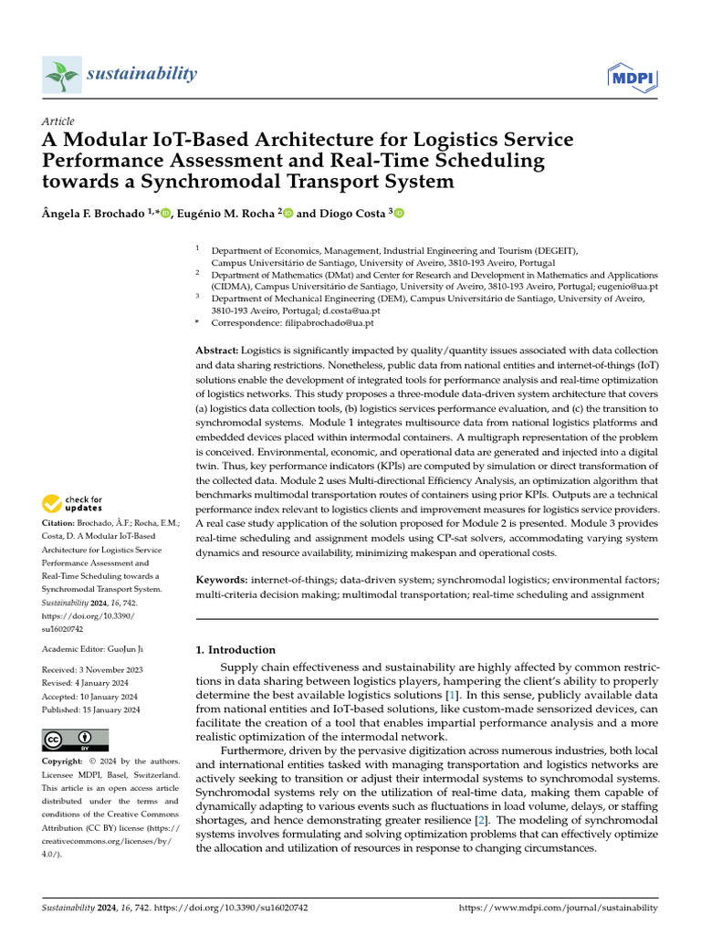Sustainability 16 00742 | PDF | Internet Of Things | Logistics