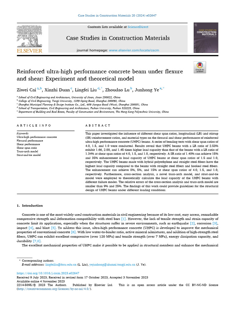 Reinforced Ultra-High Performance Concrete Beam Under Flexure and Shear ...
