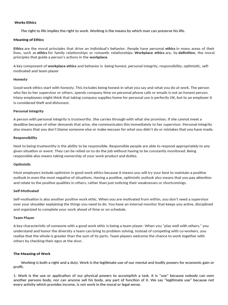 Essential Workplace Ethics and Rights | PDF | Integrity | Employment
