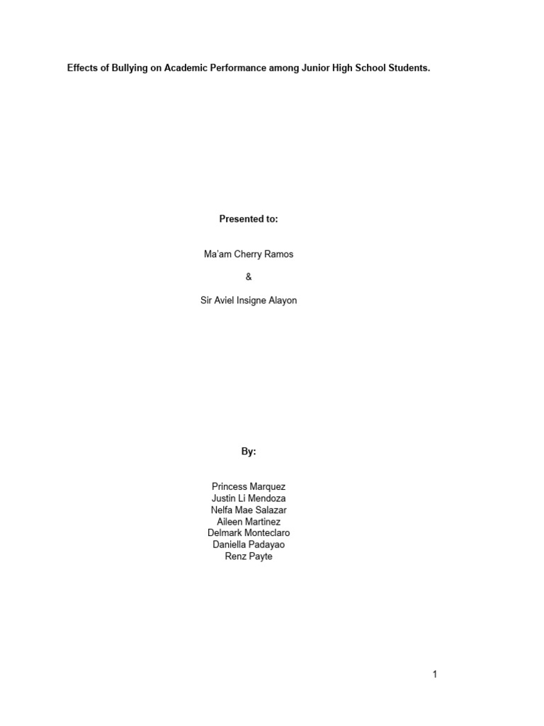 Effects of Bullying on Academic Performance among Junior High School ...