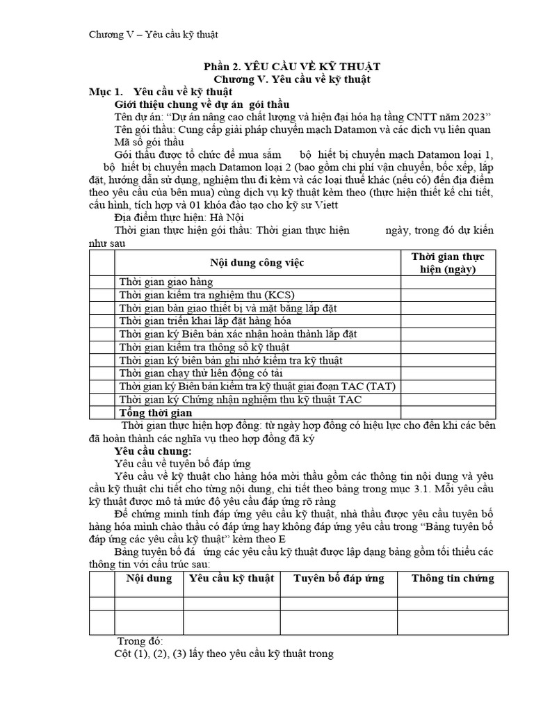 Chuong V - Yeu Cau Ve Ky Thuat | PDF