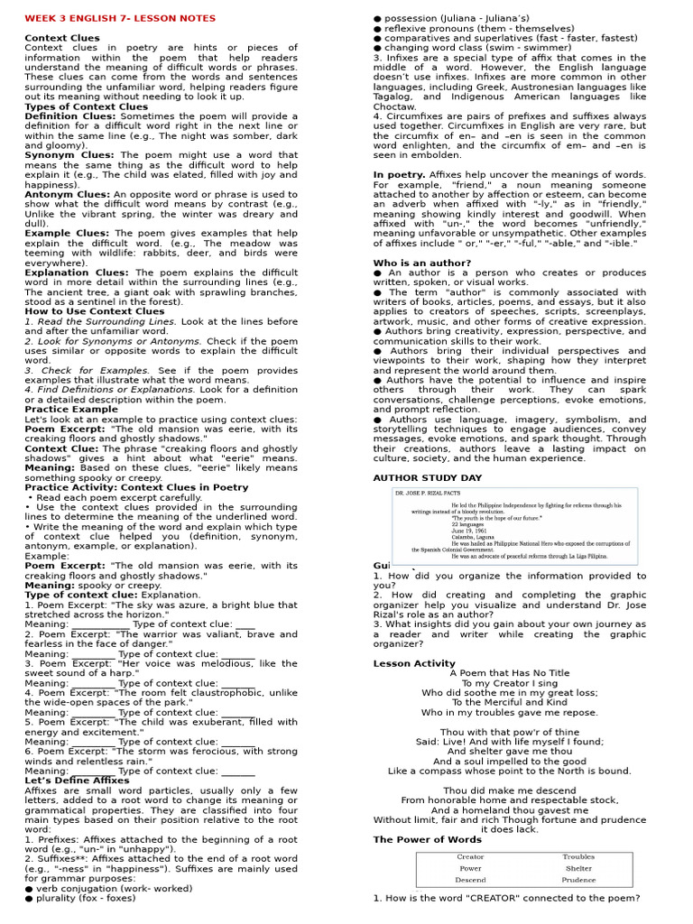 Week 3 English 7 Lesson Notes | PDF | Word | English Language