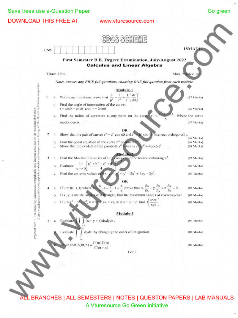 Vtu Question Paper | PDF