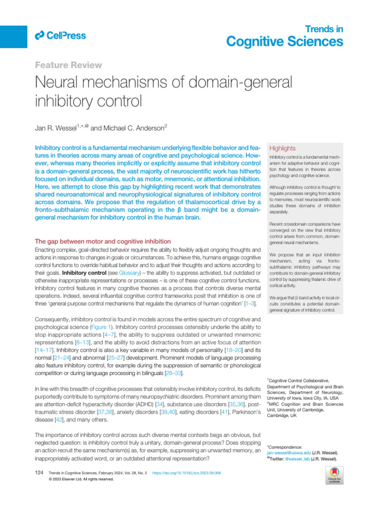 Neural Mechanisms of Inhibitory Control | PDF | Basal Ganglia | Striatum