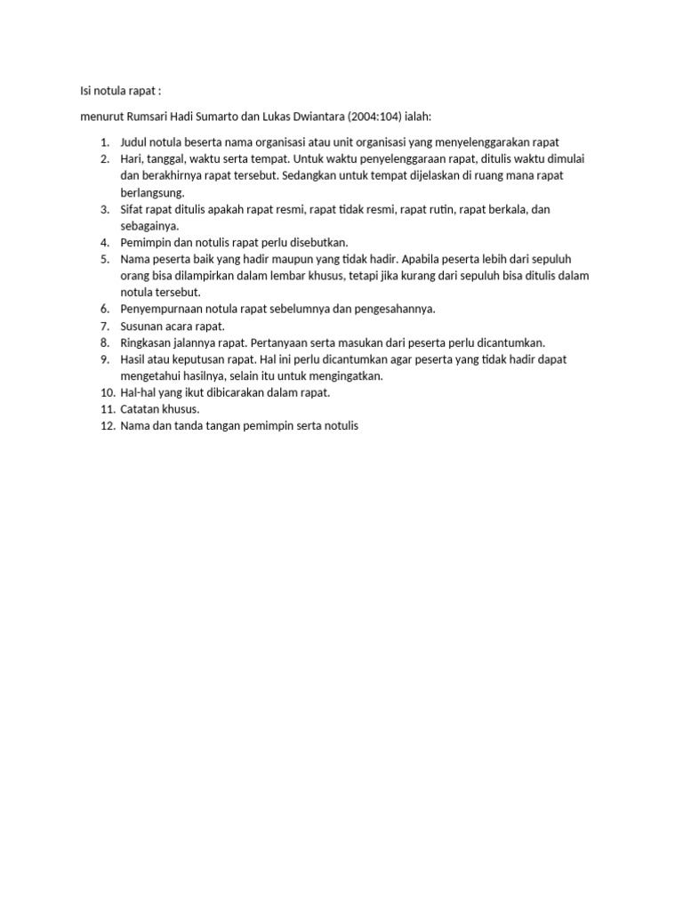 Panduan Isi Notula Rapat Lengkap | PDF