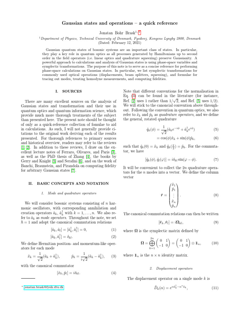 Quick Reference for Gaussian States | PDF | Normal Distribution ...