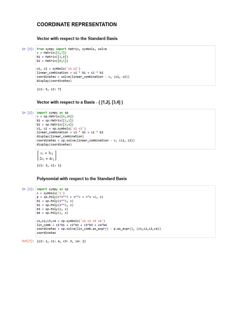 Coordinate Representation - Jupyter Notebook (1) | PDF | Mathematical ...