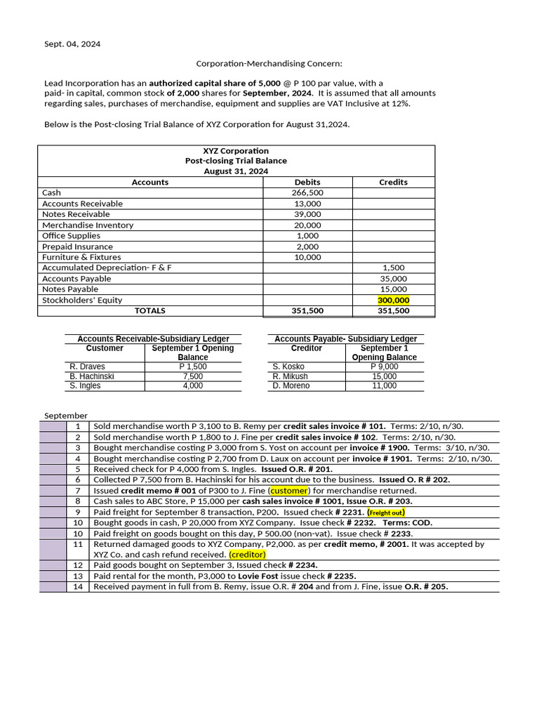 September 2024 Accounting Transactions Guide | PDF | Debits And Credits ...