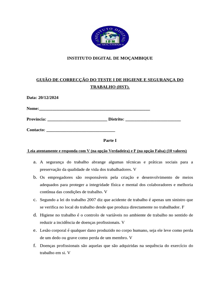 Correção do Teste de HST 2024 | PDF | Ambiente natural