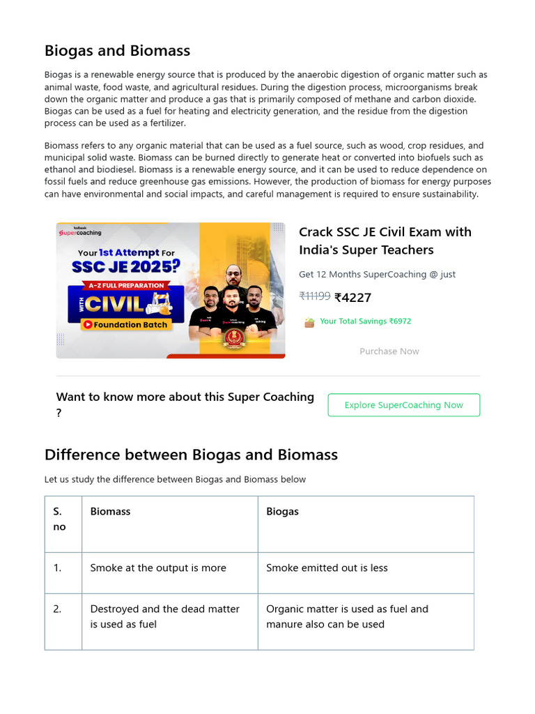 Biogas vs Biomass: Renewable Energy Insights | PDF | Biofuel | Biogas
