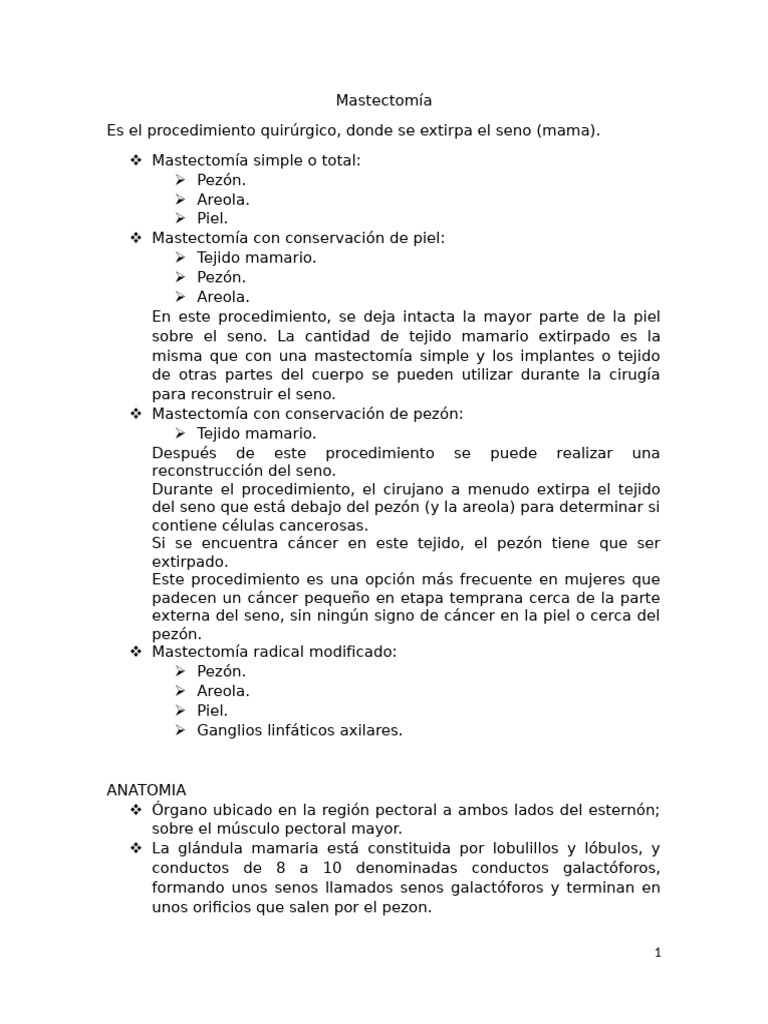 Mastectomía PDF Pecho Morfología (biología)