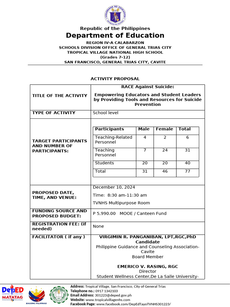 Ap-Activity-Proposal-Race Against Suicide | PDF | Mental Health