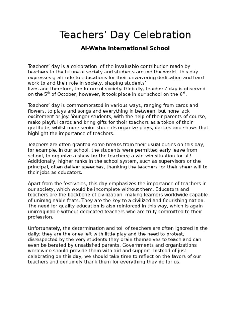 Teachers' Day Celebration Overview | PDF