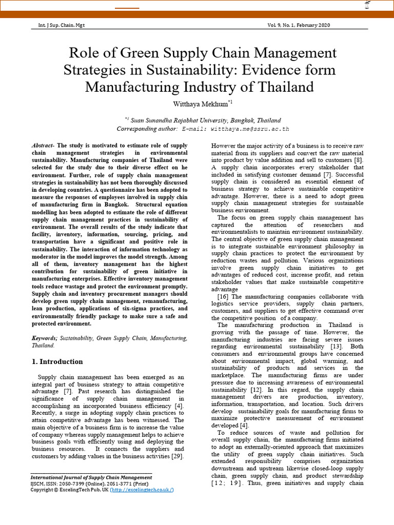 Role of Green Supply Chain Management | PDF | Supply Chain | Supply ...