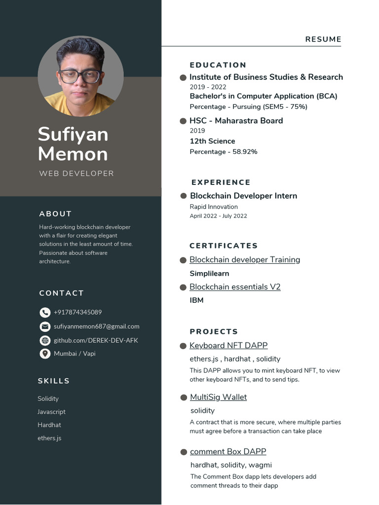 Blockchain Developer Resume - Sufiyan Memon | PDF
