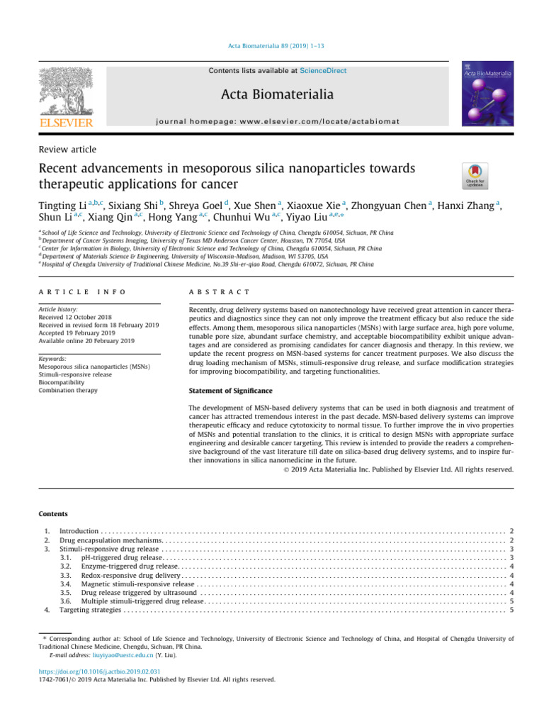 Recent Advancements in Mesoporous Silica Nanoparticles Towards | PDF ...