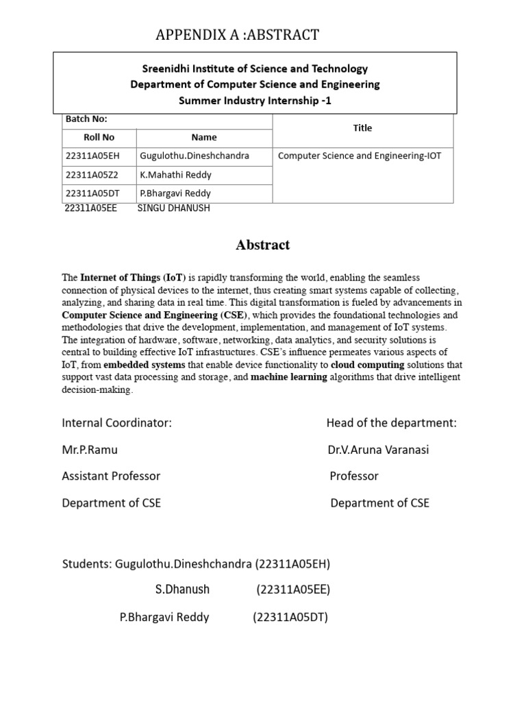 Internship 4 Page Abstract IOT | PDF | Internet Of Things | Information ...