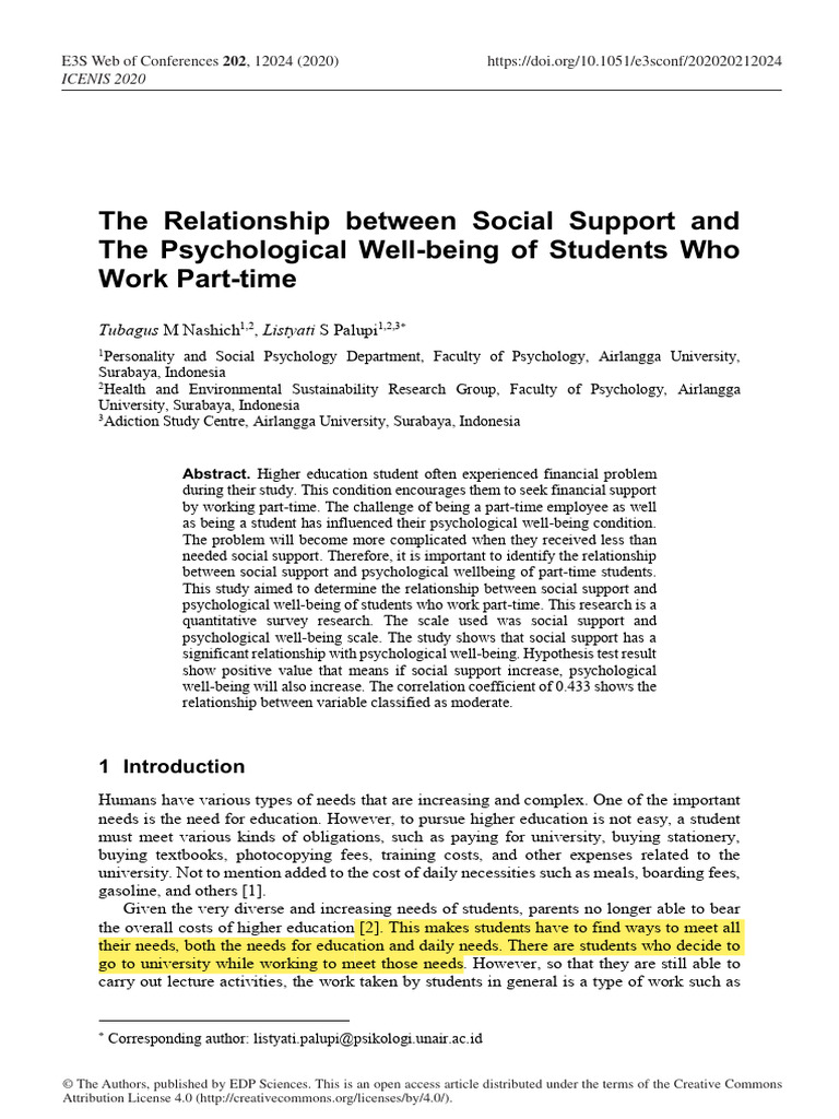 The Relationship Between Social Support and The Psychological Well ...