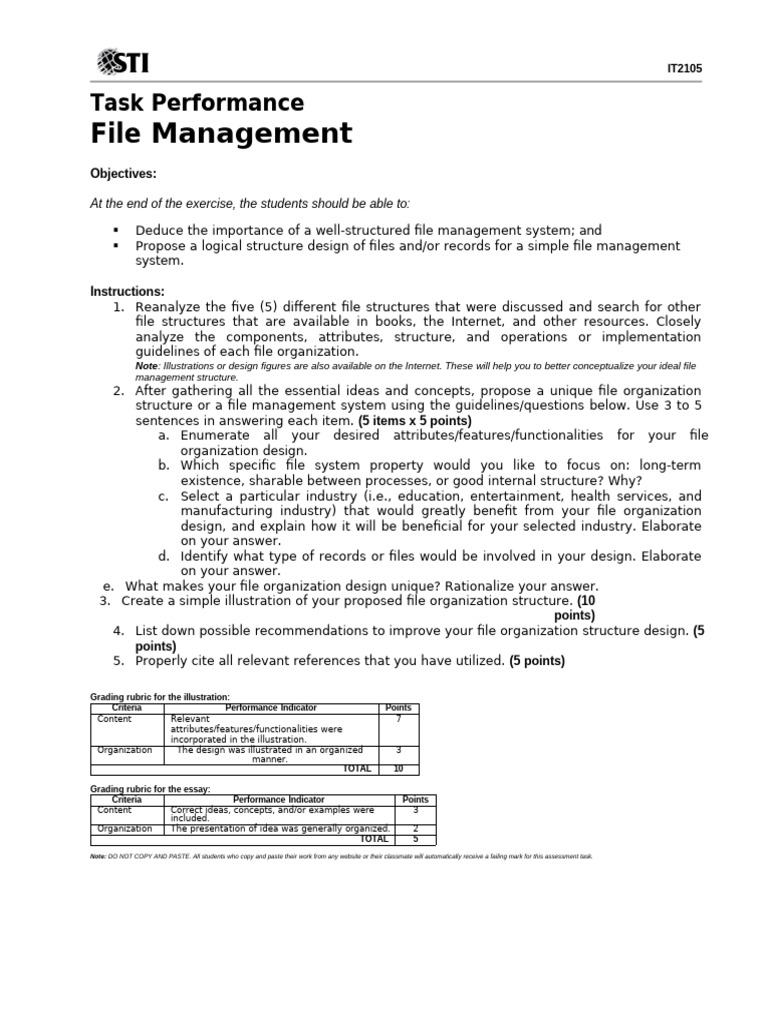 08 Task Performance 1 | PDF | Rubric (Academic) | Design