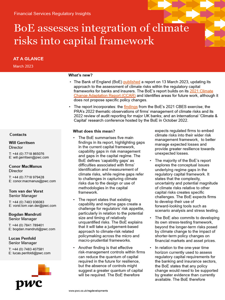 Boe Assessess Integration of Climate Risks Into Capital Framework | PDF ...