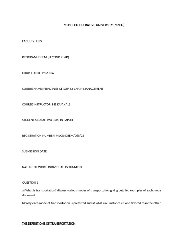 Transportation Modes in Supply Chain Management | PDF | Transport ...