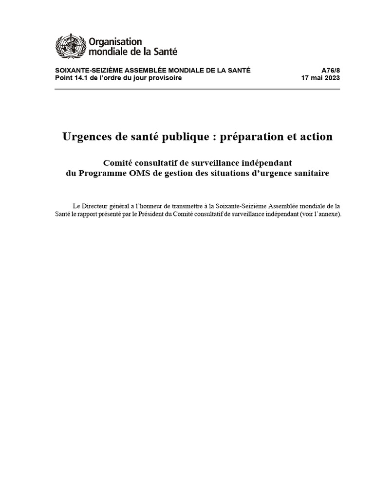 Rapport sur les urgences sanitaires de l'OMS | PDF | Organisation ...