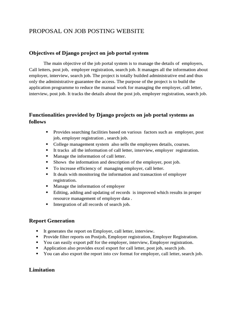 Job Portal System Proposal Overview | PDF | Employment | Information