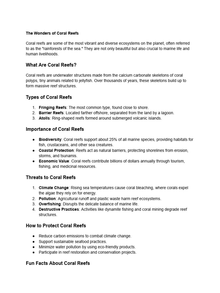 Types and Importance of Coral Reefs | PDF