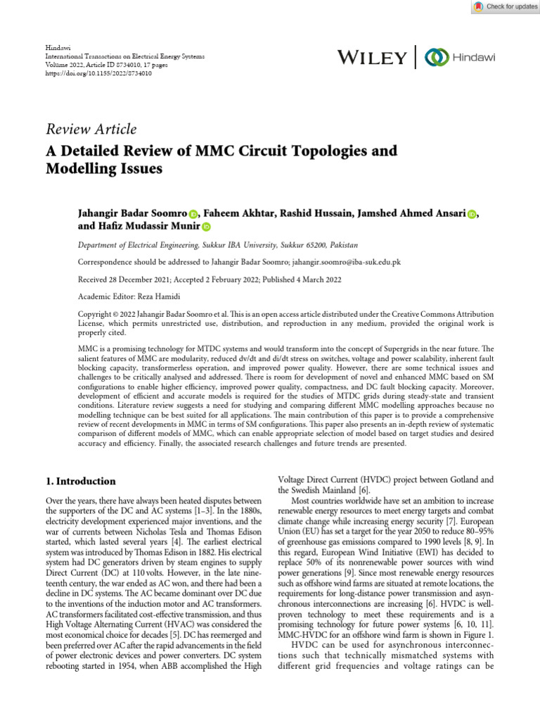 Review Article: A Detailed Review of MMC Circuit Topologies and ...