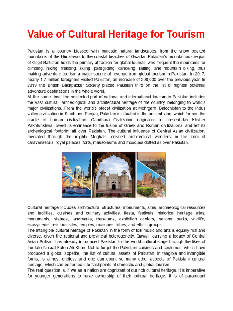 Value of Cultural Heritage For Tourism | PDF | Pakistan | Tourism