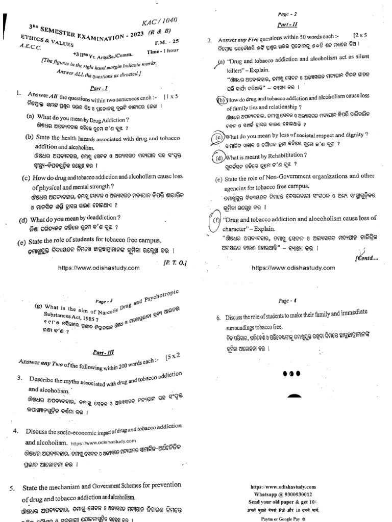 3 Sem Ethics and Values Kac 1040 2023 | PDF