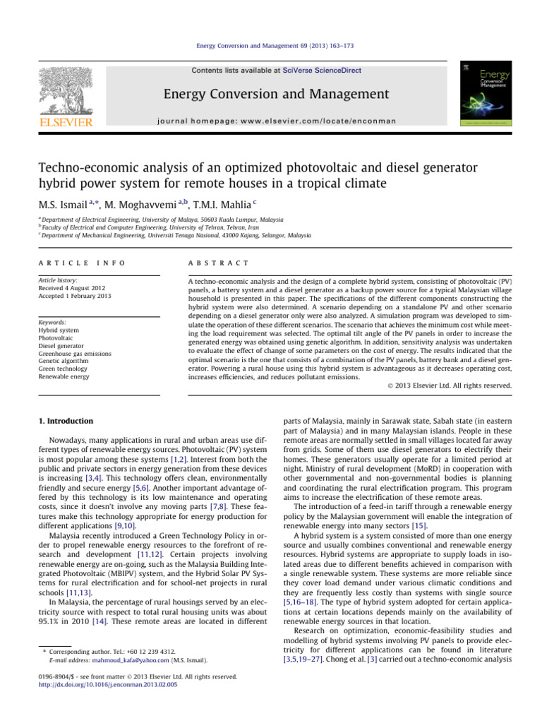 Hybrid PV-Diesel System for Remote Homes | PDF | Photovoltaics ...