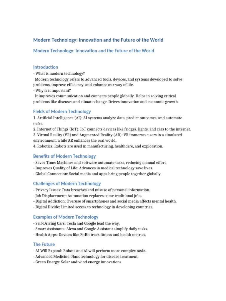 Modern Technology: Impact and Future Trends | PDF