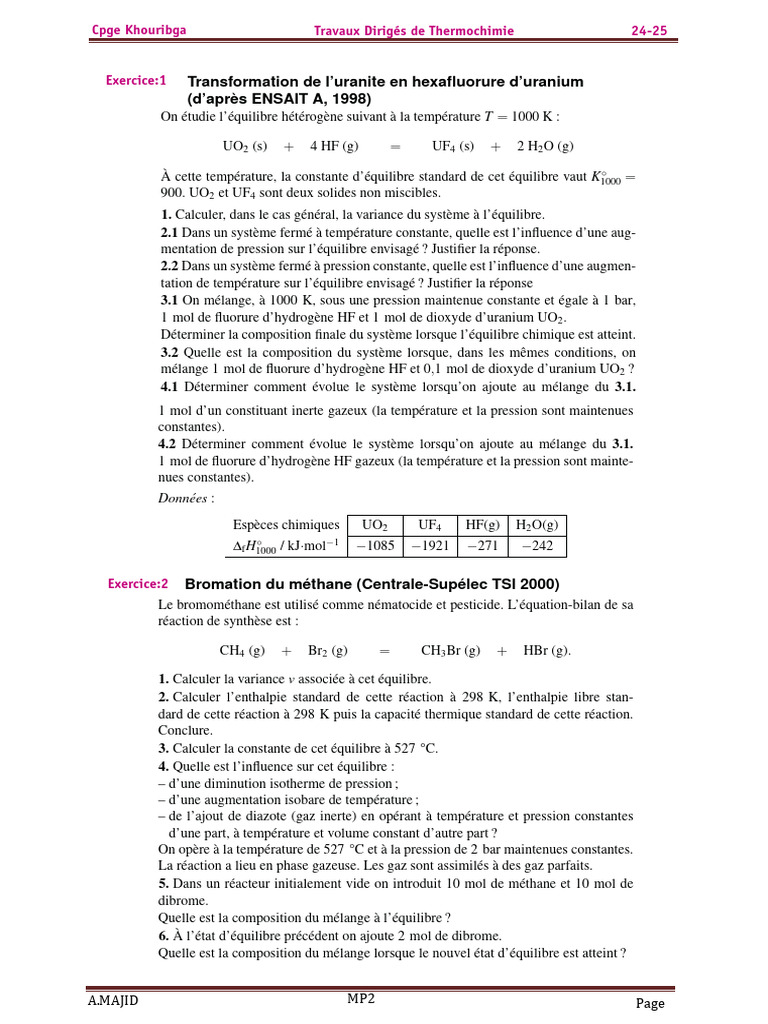 Thermochimie : Équilibres et Réactions | PDF | Équilibre chimique ...