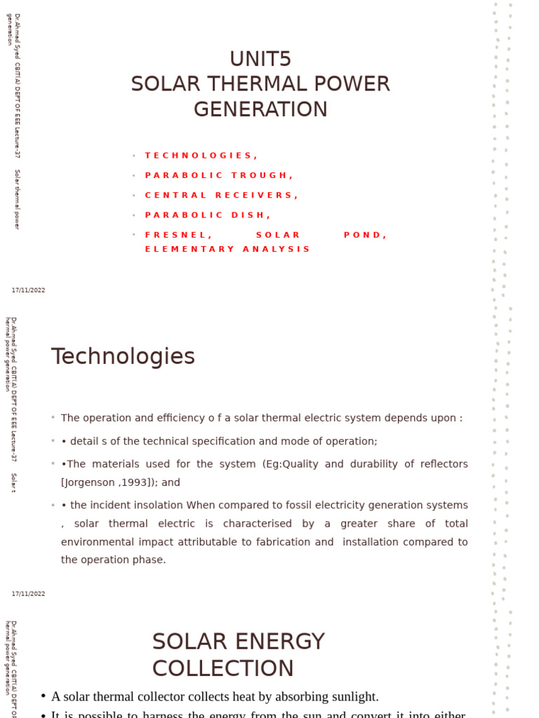 Solar Thermal Power Technologies Overview | PDF | Solar Energy | Sun