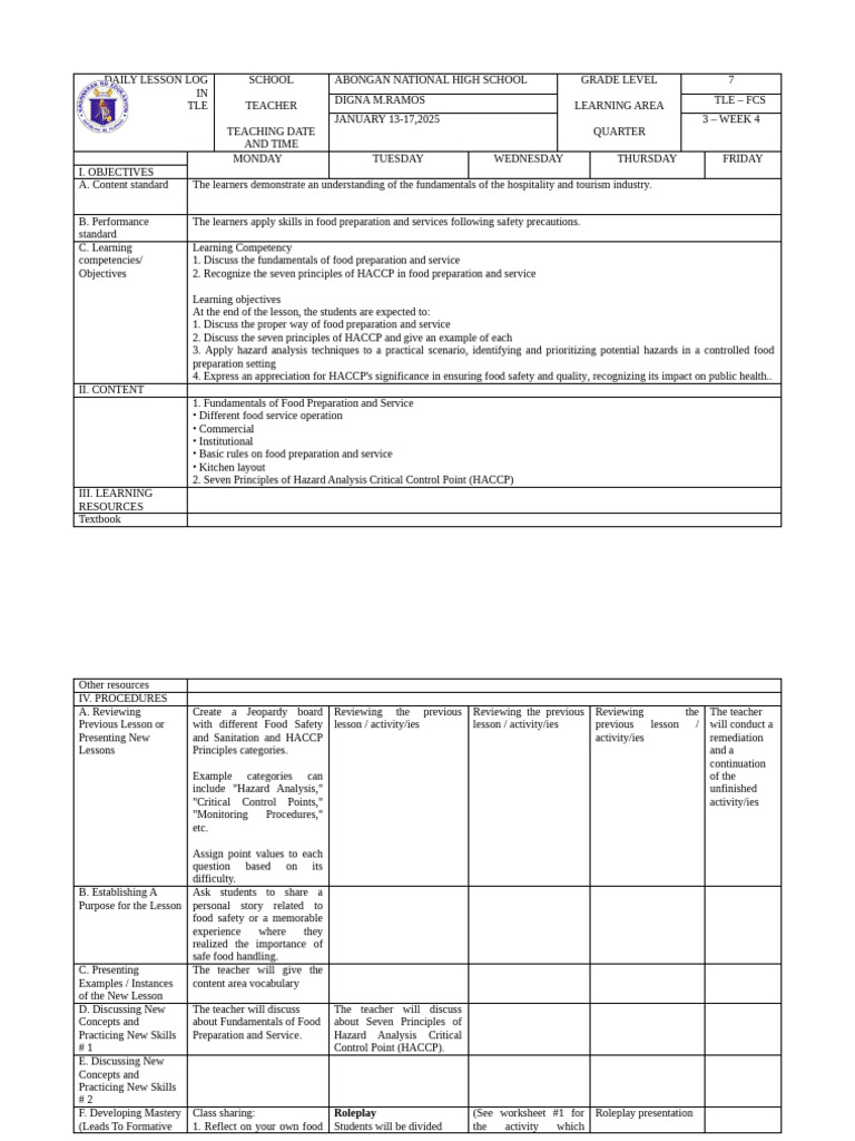 Understanding FCS in TLE Education | PDF | Hazard Analysis And Critical ...