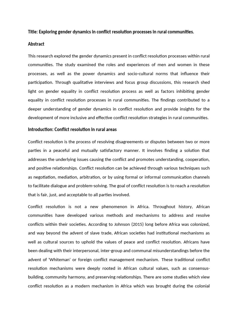 Gender Dynamics in Conflict Resolution | PDF | Mediation | Conflict ...
