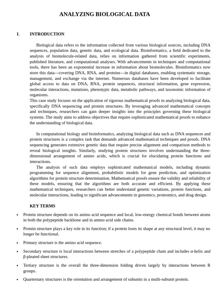 Mathematical Analysis of Biological Data | PDF | Dna | Bioinformatics