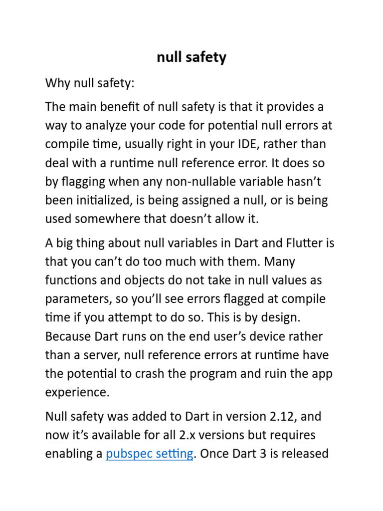 Understanding Null Safety in Dart | PDF