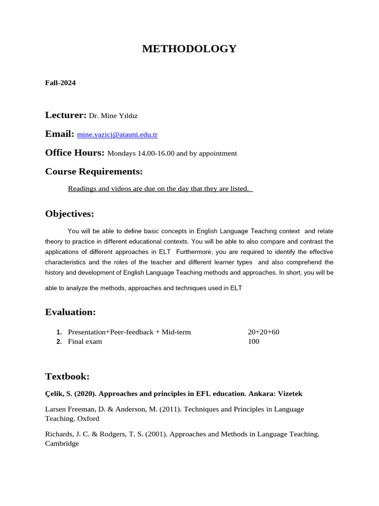 ELT Methods Course Overview | PDF | English As A Second Or Foreign ...