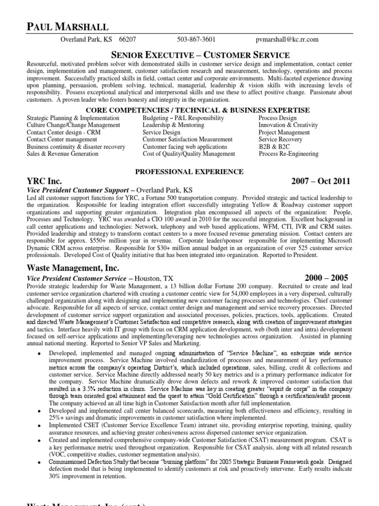 Vice President Customer Service in USA Resume Paul Marshall PDF