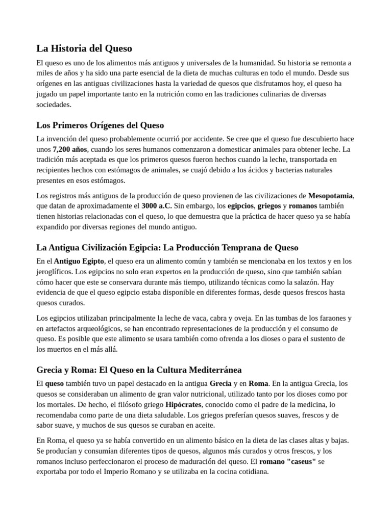 La Historia Del Queso | PDF | Queso | Alimentos