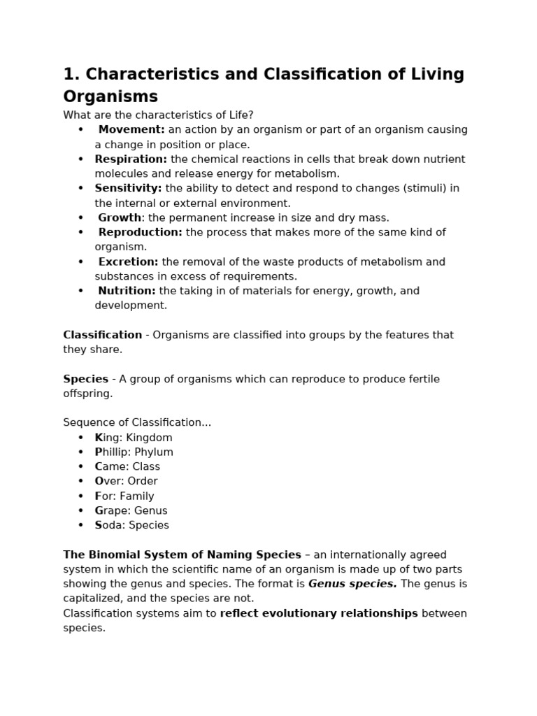 Characteristics and Classification of Life | PDF | Cell (Biology ...