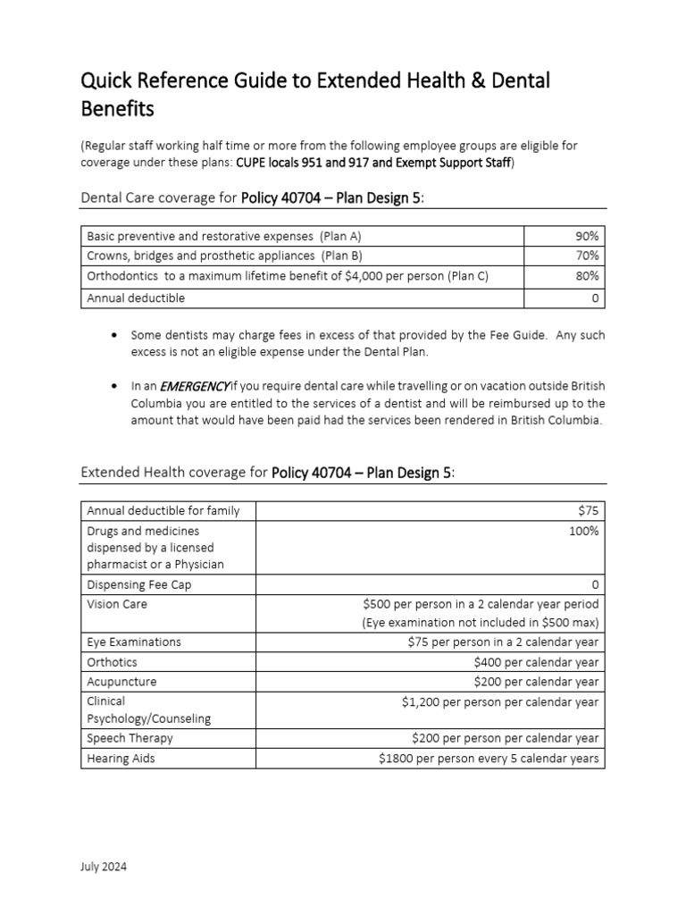 Quick Reference Guide CUPEBenefits | PDF | Employment | Insurance