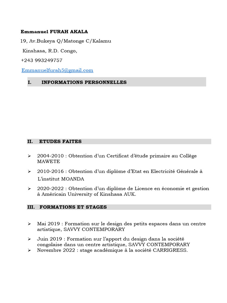 CV d'Emmanuel Furah Akala | PDF