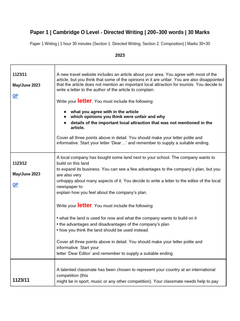 O Level Directed Writing Formats Guide | PDF