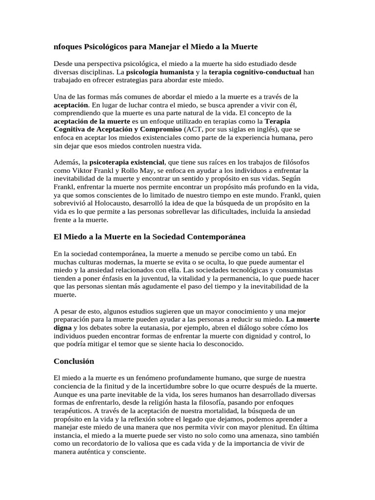 Manejo del Miedo a la Muerte en Psicología | PDF | Temor | Sicología
