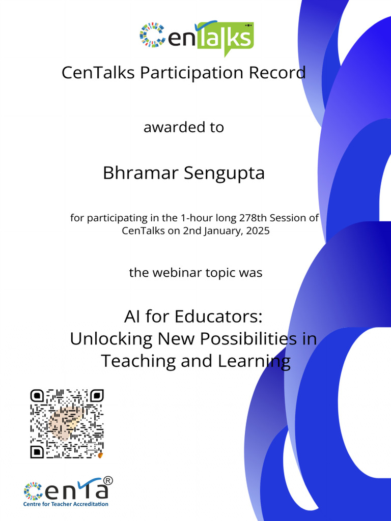 Centa Certificate - AI Session | PDF