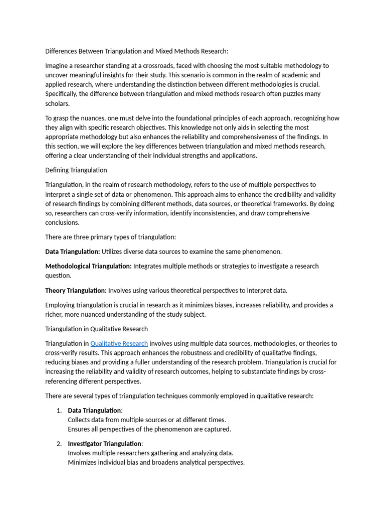 Triangulation vs. Mixed Methods Research | PDF | Methodology ...