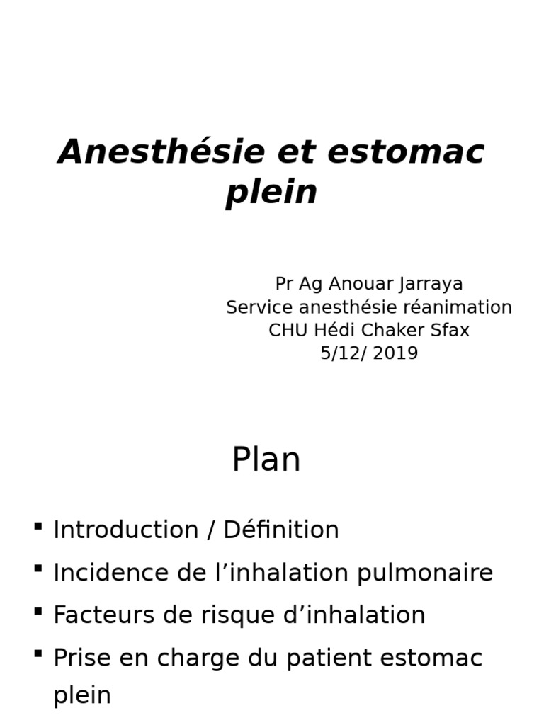 Anesthésie Et Estomac Plein PDF Spécialités médicales Médecine — free download